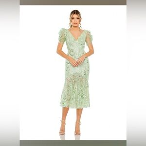 Mac Duggal Style #68266 Sheer Skirt Puff Sleeve Dress NWT Size 4